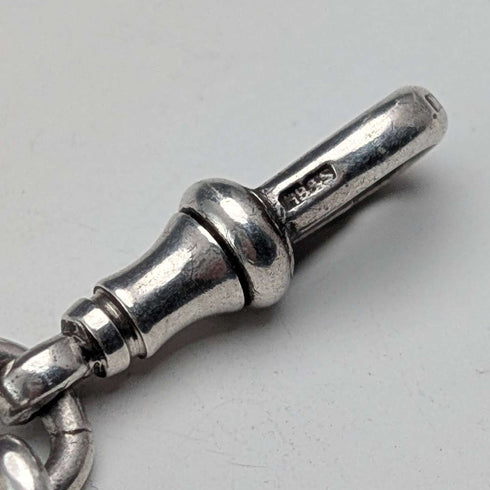 Circa 1922 British Antique Sterling Silver Albert Chain, 60g, Semi-Silver Medal Fob