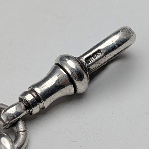 Circa 1922 British Antique Sterling Silver Albert Chain, 60g, Semi-Silver Medal Fob