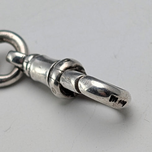 Circa 1897 British Antique Sterling Silver Albert Chain, 46g, Mother of Pearl Charm Fob