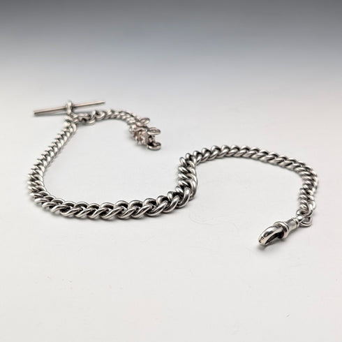 約1915年英國古董純銀阿爾伯特鏈,重51克,經典汽車吊墜