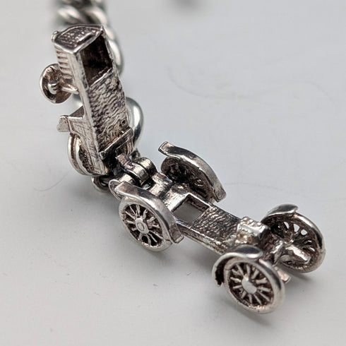 約1915年英國古董純銀阿爾伯特鏈,重51克,經典汽車吊墜