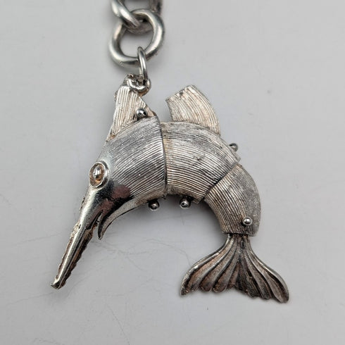 約1917年英國古董純銀阿爾伯特鏈,重64克,配魚形吊墜