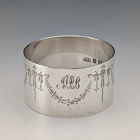 1914年英國古董純銀餐巾環,30克,TH Hazlewood,帶盒