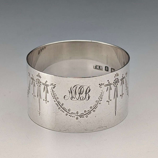 1914 British Antique Sterling Silver Napkin Rings, 30g, TH Hazlewood, in Case