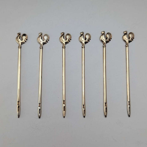 1958年 英国ヴィンテージ 純銀製 カクテルスティック6本セット 計19g Walker&Hall ケース入り
