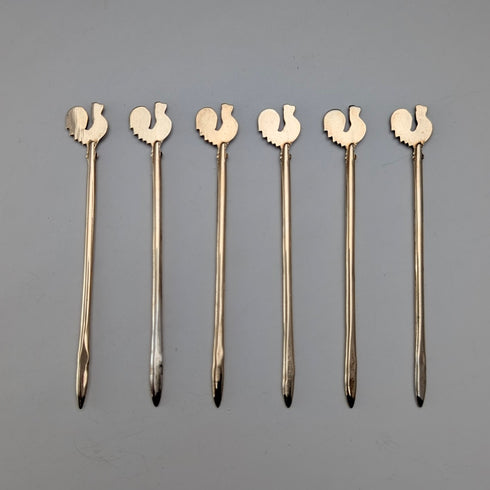 1958 British Vintage Sterling Silver Cocktail Sticks, Set of 6, 19g Total, Walker & Hall, Comes in a Case