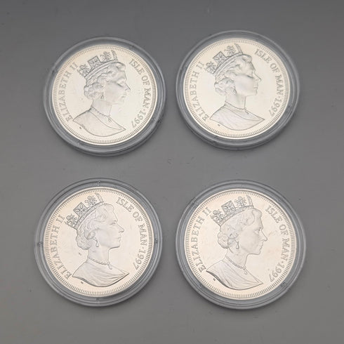 British Isle of Man Silver Crown Coins, Cat History Series: Set of 4, PobjoyMint, with Case and Instructions