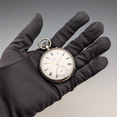 1898 British antique J.W. Benson BANK pocket watch, sterling silver open face, in good working order