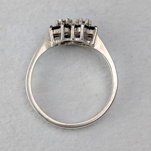 英国ヴィンテージ 純銀製 ブルー&クリア ダブルクラスター リング (11号)指輪