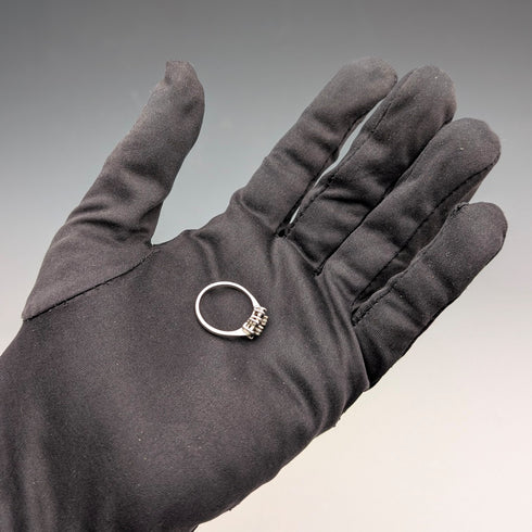 英国ヴィンテージ 純銀製 ブルー&クリア ダブルクラスター リング (11号)指輪