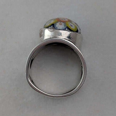 Vintage Scottish Sterling Silver Caithness Glass Millefiori Ring (Size 15)