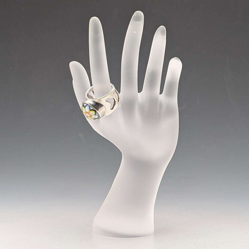 Vintage Scottish Sterling Silver Caithness Glass Millefiori Ring (Size 15)