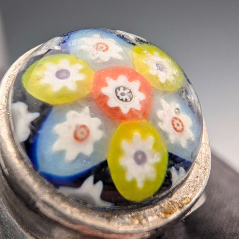 Vintage Scottish Sterling Silver Caithness Glass Millefiori Ring (Size 15)