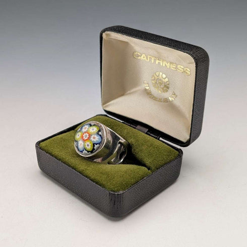 Vintage Scottish Sterling Silver Caithness Glass Millefiori Ring (Size 15)