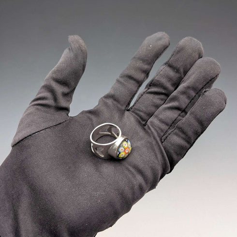 Vintage Scottish Sterling Silver Caithness Glass Millefiori Ring (Size 15)