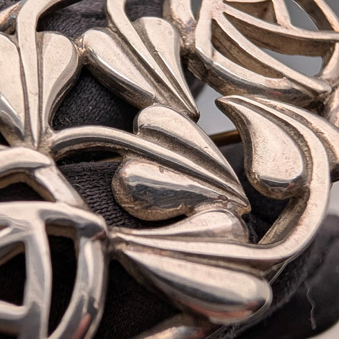 復古純銀麥金托什玫瑰新藝術風格橢圓形胸針