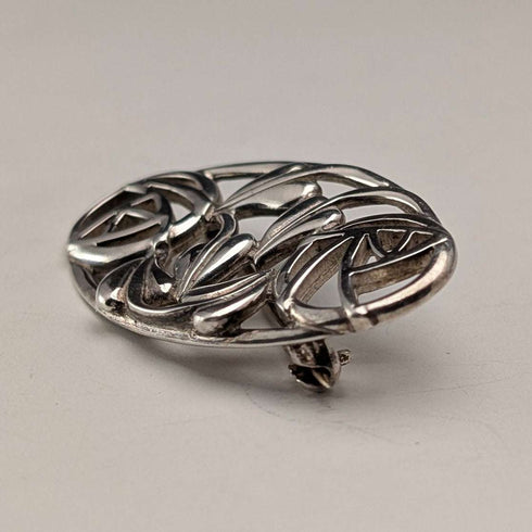 Vintage Sterling Silver Mackintosh Rose Art Nouveau Oval Brooch
