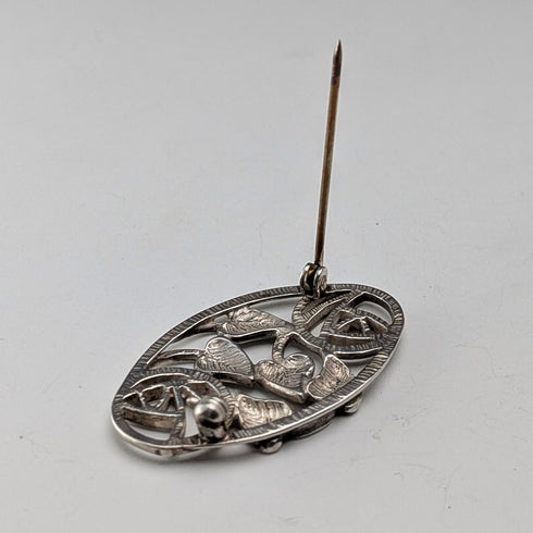 復古純銀麥金托什玫瑰新藝術風格橢圓形胸針