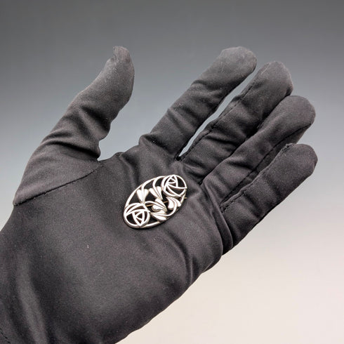 復古純銀麥金托什玫瑰新藝術風格橢圓形胸針