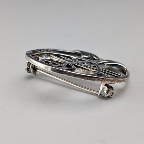 Vintage Sterling Silver Mackintosh Rose Art Nouveau Round Brooch