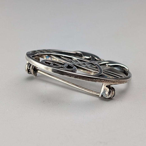 Vintage Sterling Silver Mackintosh Rose Art Nouveau Round Brooch