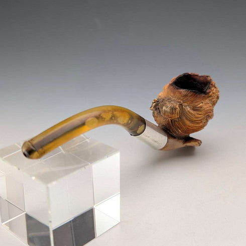 1915 British Antique Hand-Carved Female Smoking Pipe Figurine, Made in Meersham, with Pure Silver Decoration