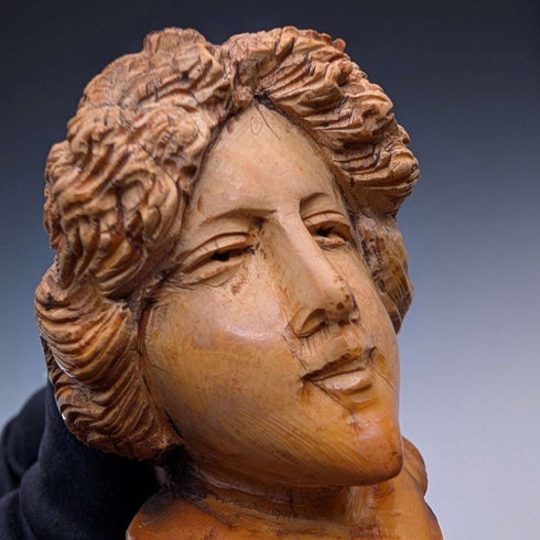 1915 British Antique Hand-Carved Female Smoking Pipe Figurine, Made in Meersham, with Pure Silver Decoration