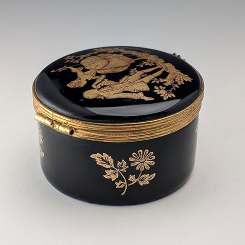 法國復古利摩日-卡斯特爾鈷藍色瓷藥盒,飾以22K金點綴,愛情故事設計