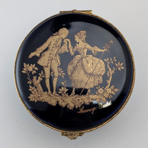 法國復古利摩日-卡斯特爾鈷藍色瓷藥盒,飾以22K金點綴,愛情故事設計