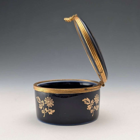 French Vintage Limoges-Castell Cobalt Blue Porcelain Pill Case with 22k Gold Accents, Love Story Design