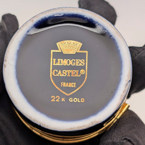法國復古利摩日-卡斯特爾鈷藍色瓷藥盒,飾以22K金點綴,愛情故事設計