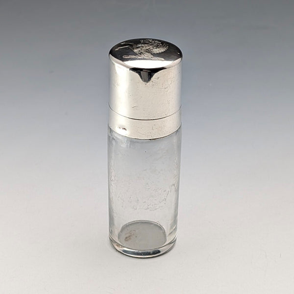 1879 British Antique Sterling Silver Glass Perfume Bottle with Pegasus Emblem, Thomas Johnson I/II