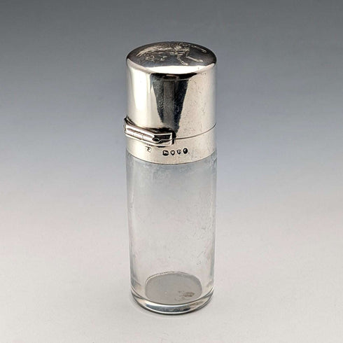 1879年 英国アンティーク 純銀製ペガサス紋章蓋 ガラス香水瓶 Thomas Johnson I/II