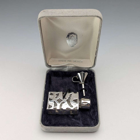 Vintage British Silver Overlay Small Perfume Bottle & Sterling Silver Funnel Set by Ari D Norman