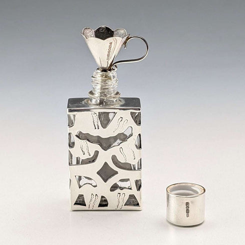 Vintage British Silver Overlay Small Perfume Bottle & Sterling Silver Funnel Set by Ari D Norman