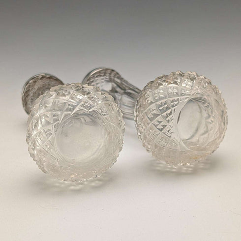 1897年 英国アンティーク カットガラス&純銀装飾 小型一輪挿し 花瓶ペア