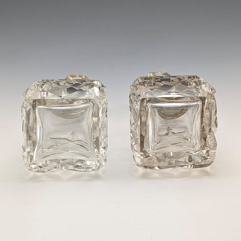 1922 British Antique Sterling Silver Cut Glass Perfume Bottles, Pair, Arthur Graf