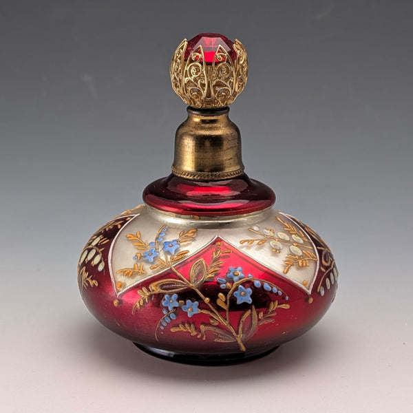 古董波西米亞玻璃新藝術風格琺瑯花卉香水瓶