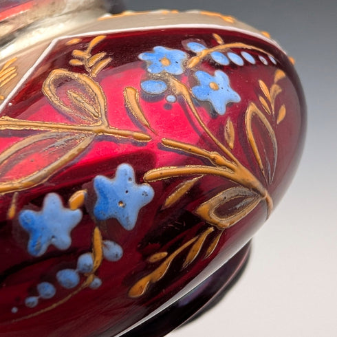 Antique Bohemian Glass Art Nouveau Enamel Floral Perfume Bottle