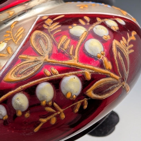 Antique Bohemian Glass Art Nouveau Enamel Floral Perfume Bottle