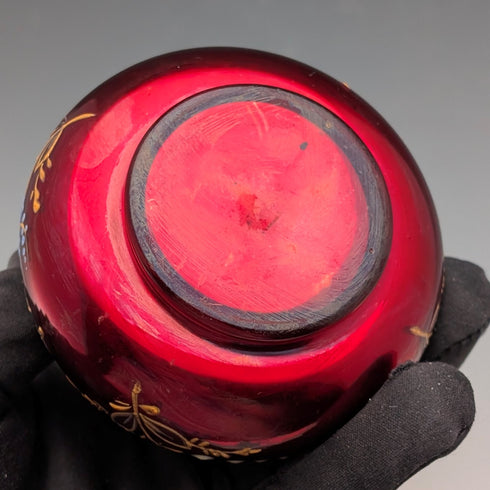 Antique Bohemian Glass Art Nouveau Enamel Floral Perfume Bottle