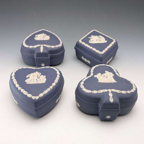British Vintage Wedgwood Jasperware Playing Card Box Set of 4, Portland Blue