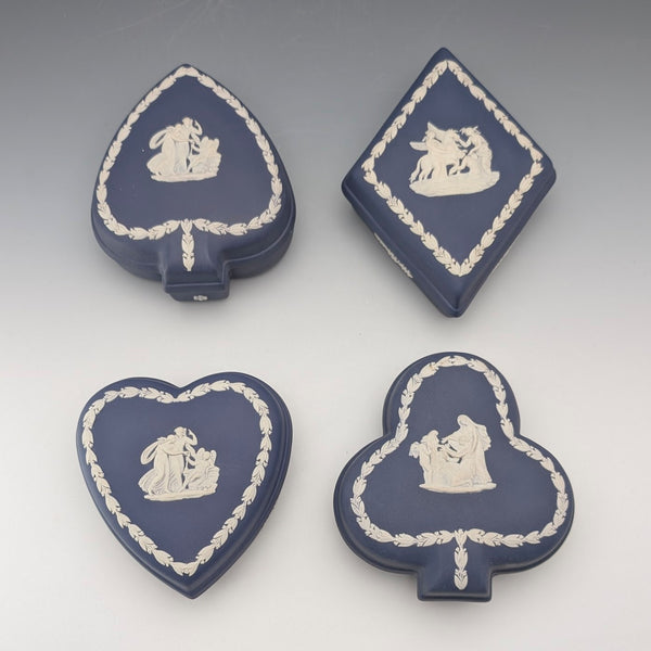 British Vintage Wedgwood Jasperware Playing Card Box Set of 4, Portland Blue