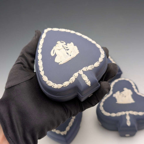 British Vintage Wedgwood Jasperware Playing Card Box Set of 4, Portland Blue