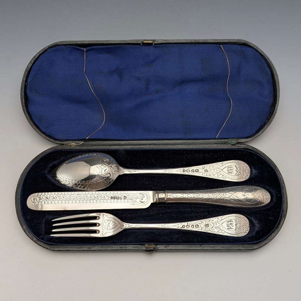英國古董純銀餐具套裝,約 1866 年,總重 110 克,附盒,Martin, Hall & Co.