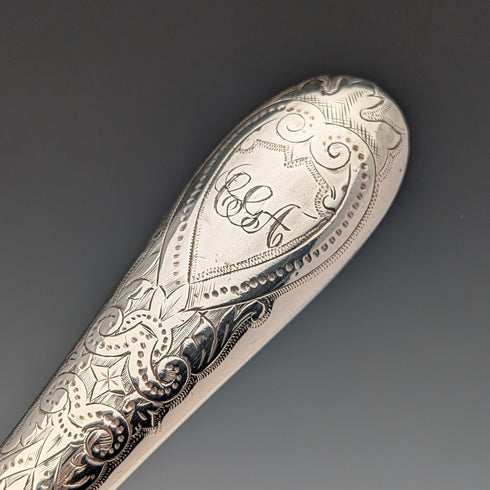 Antique British sterling silver cutlery set, circa 1866, 110g total weight, in case, Martin, Hall & Co.