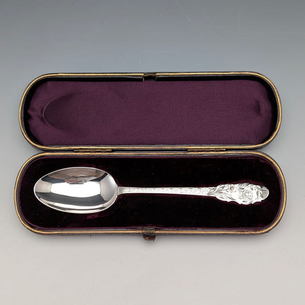 1890 British Antique Sterling Silver Christening Spoon, 24g, Stokes & Ireland, in Case