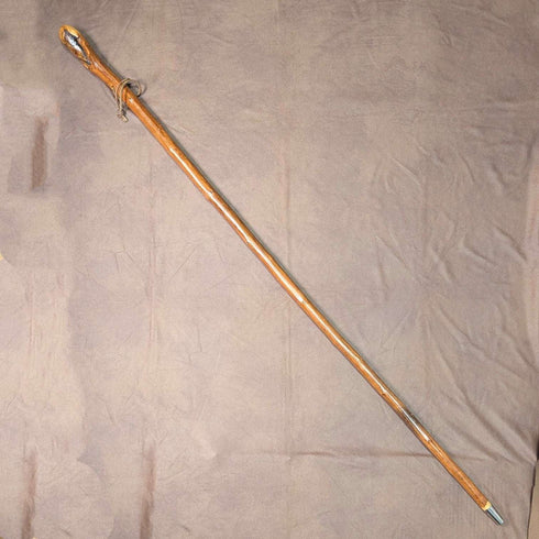 Vintage Natural Wood Hiking Stick with Leather Strap, 124cm