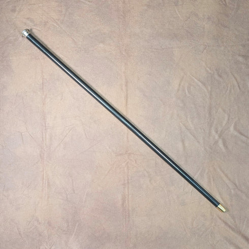 1874 British Antique Walking Stick with Black Shaft and Sterling Silver Engraved Rondelle Handle, 82cm