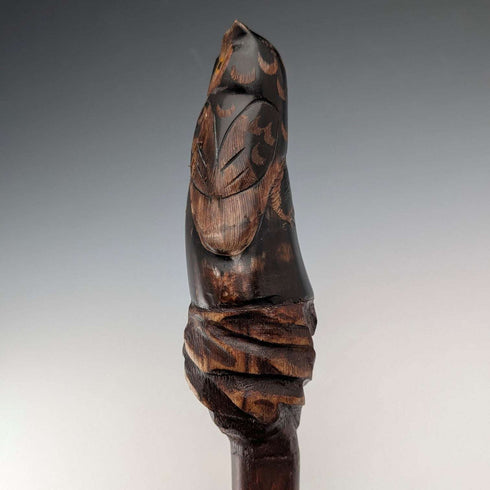 ヴィンテージ 天然木 フクロウ彫刻ハンドル ハイキングステッキ 杖 129cm
